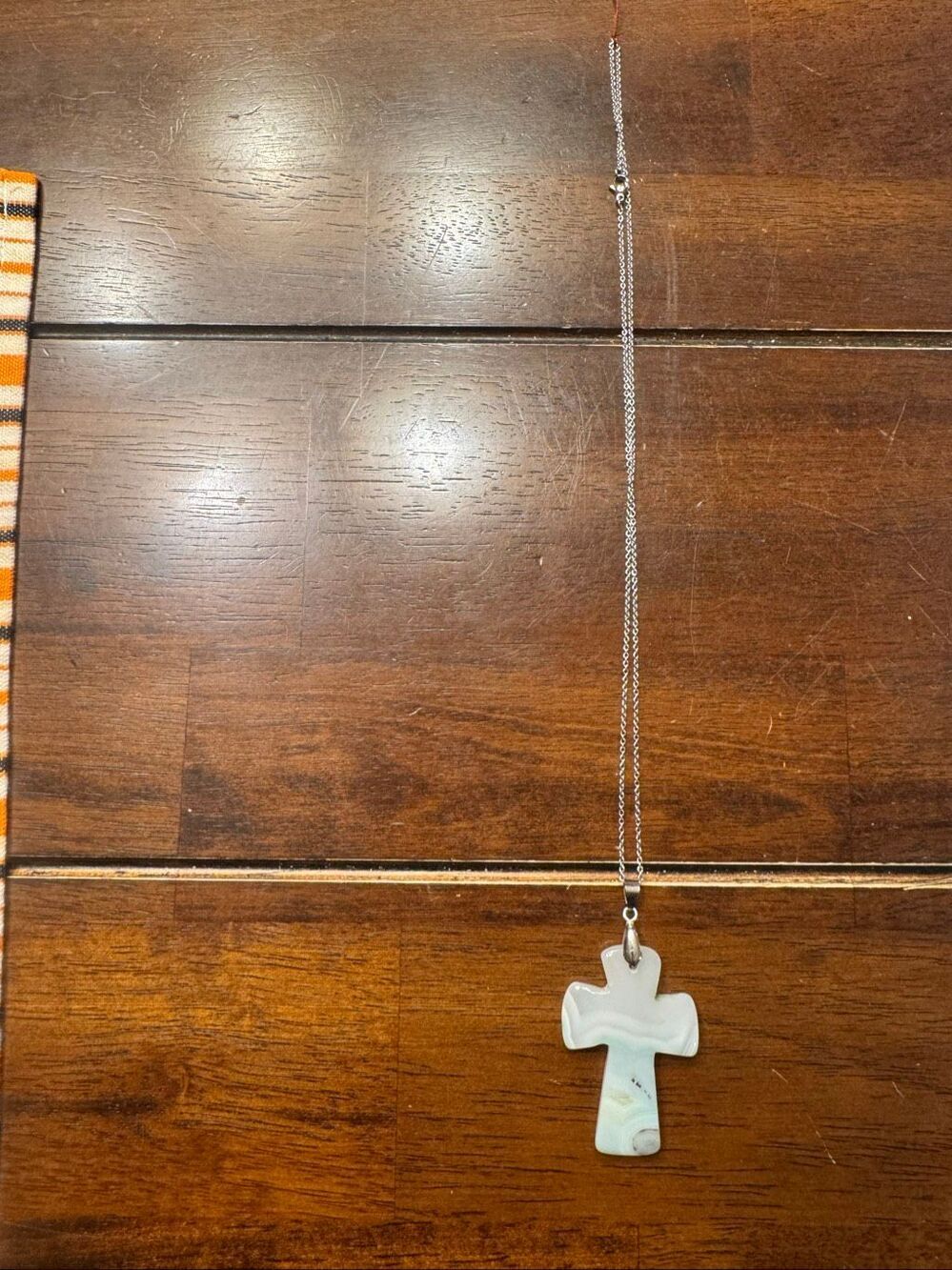 Agate Chalcedony Stone Cross Pendant Necklace KGP Long Chain - Picture 1 of 4
